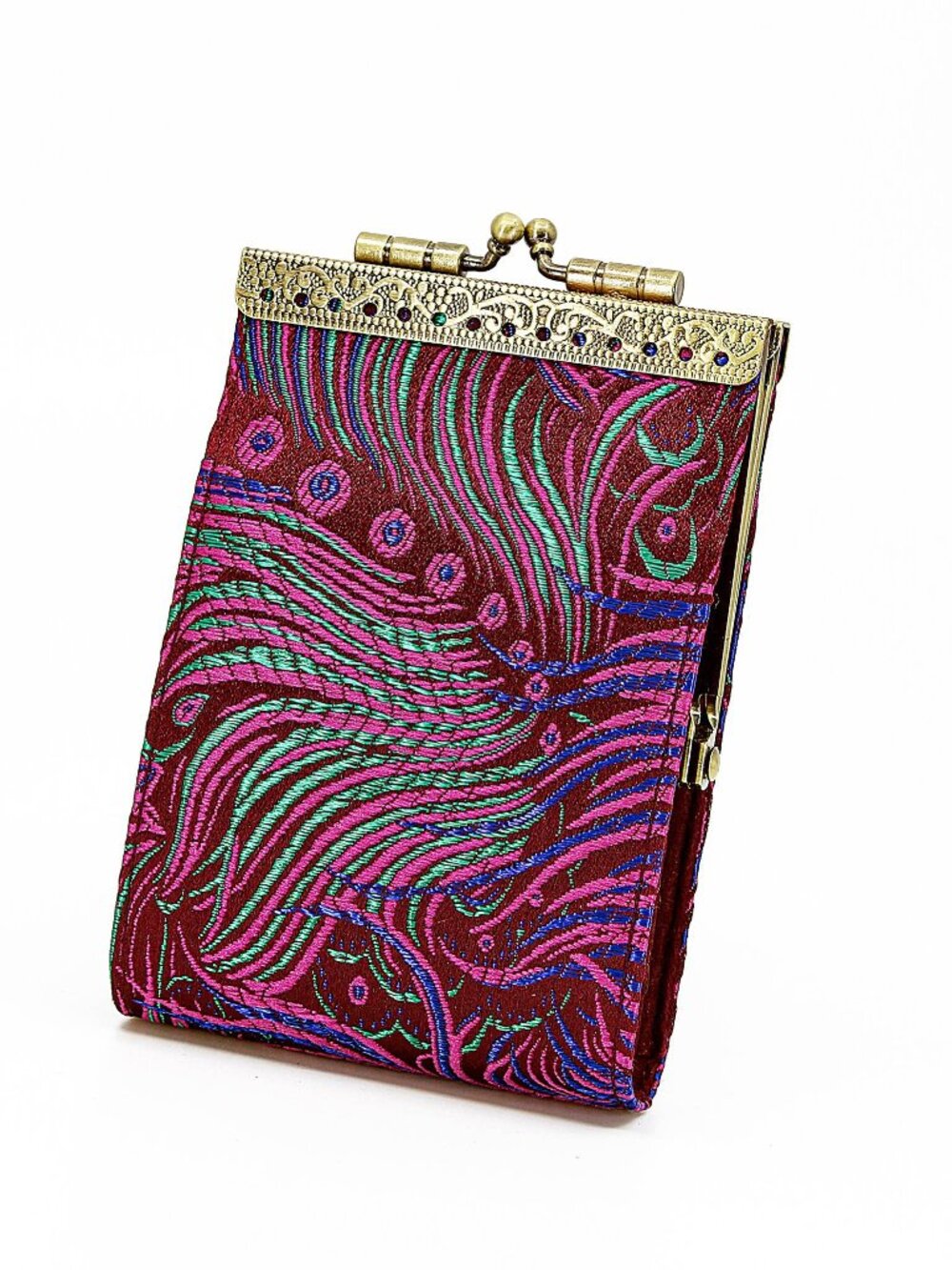 Peacock Brocade RFID Card Holder | Purple & Blue